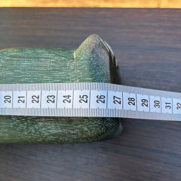 Vintage Hand Carved Wooden Cat Figurine with Bow Tie MCM Folk Art Green Cat - Picture 10 of 12